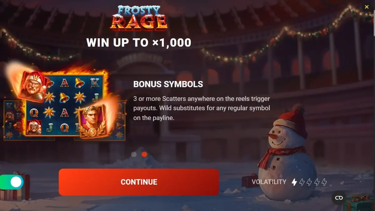 Tampilan visual slot Frosty Rage dengan tema gladiator Natal